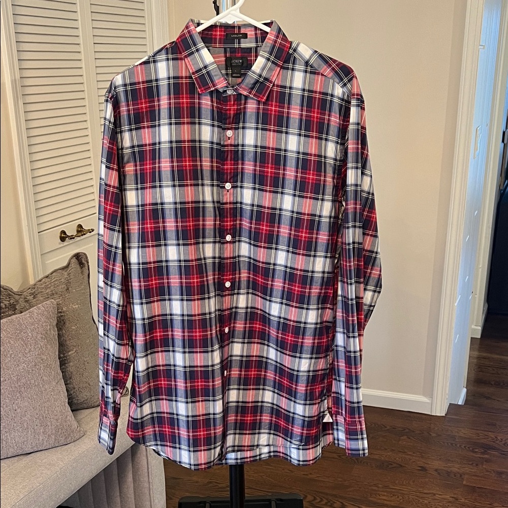 J. Crew Ludlow Red, Navy and White Plaid Button-Down Shirt